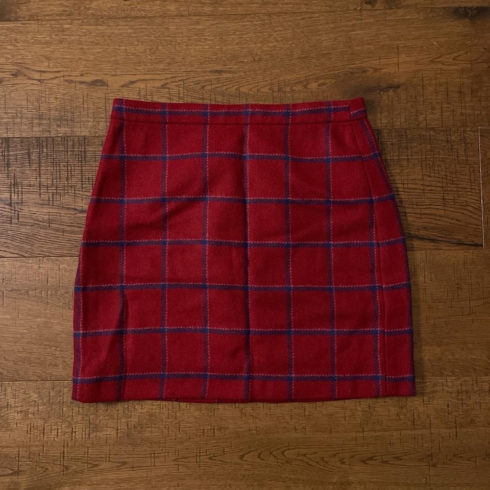 J.Crew Mini Skirt Womens 6 Red Academia Moon British Cloth Wool Plaid AR497